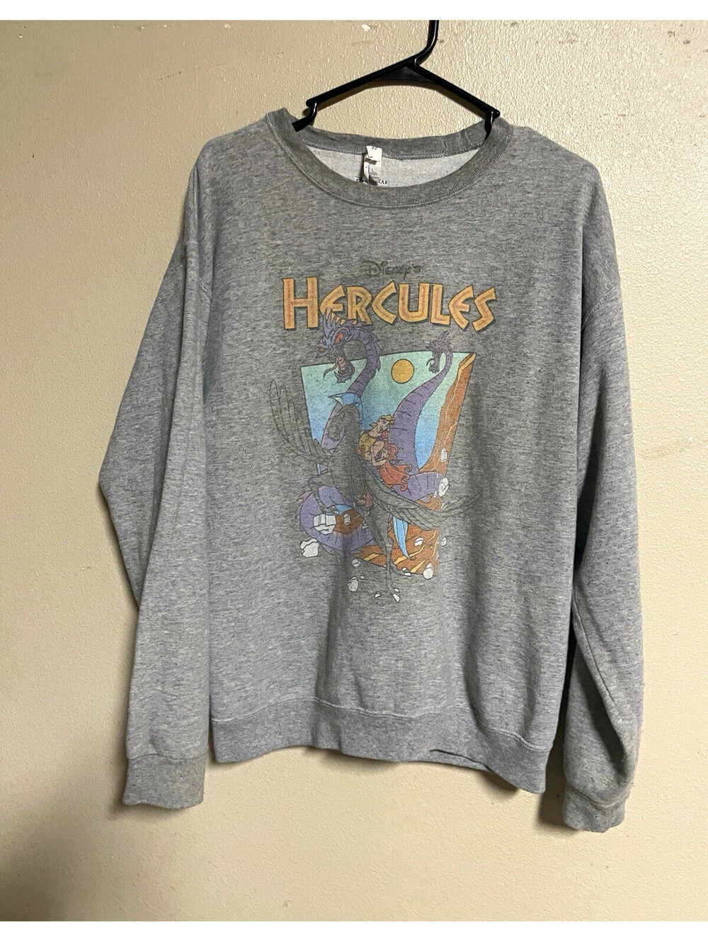 Disney Pixar Hercules vubtage Fleece Crewneck Sweatshirt Gray Men’s L or unisex